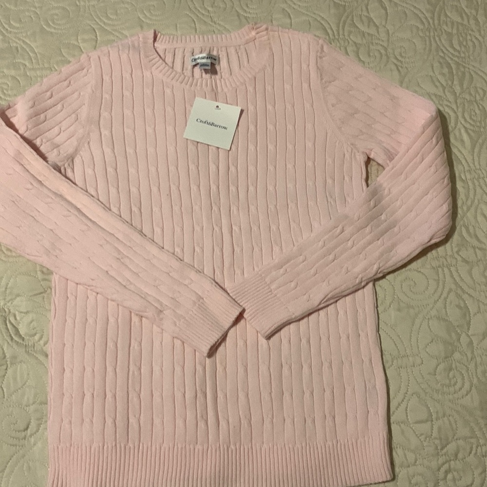 Croft & Barrow Light Pink Cotton Cable Crew Neck sweater  Size XS NWT